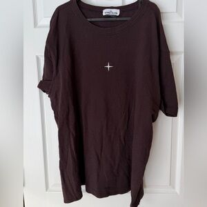 Stone Island Brown Knit Tee with White Star Accent